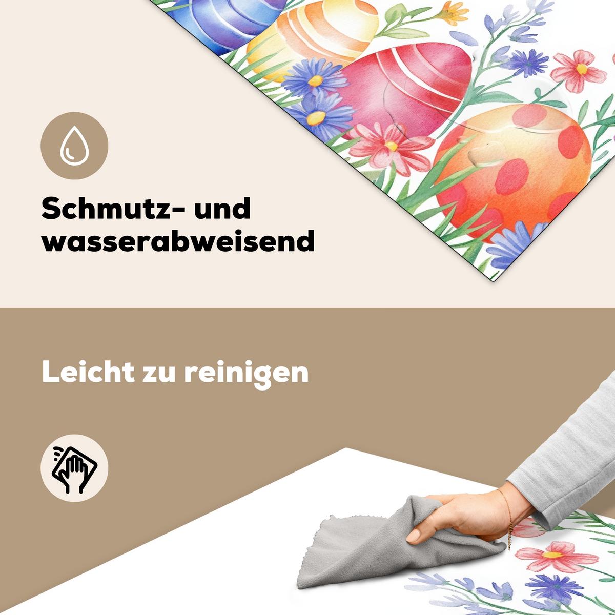 HERDABDECKPLATTE Blumengarten - Bunt - Eier Induktionsmatte 78x78 cm - Weiß, Kunststoff (78/78/0.2cm) - MuchoWow