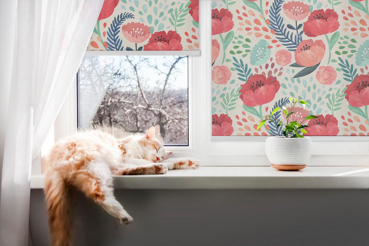 INNENROLLO - Fensterrollo - Rollo - 120x140 cm - Mohn - Rot, Kunststoff (120/140/0.5cm) - TULUP