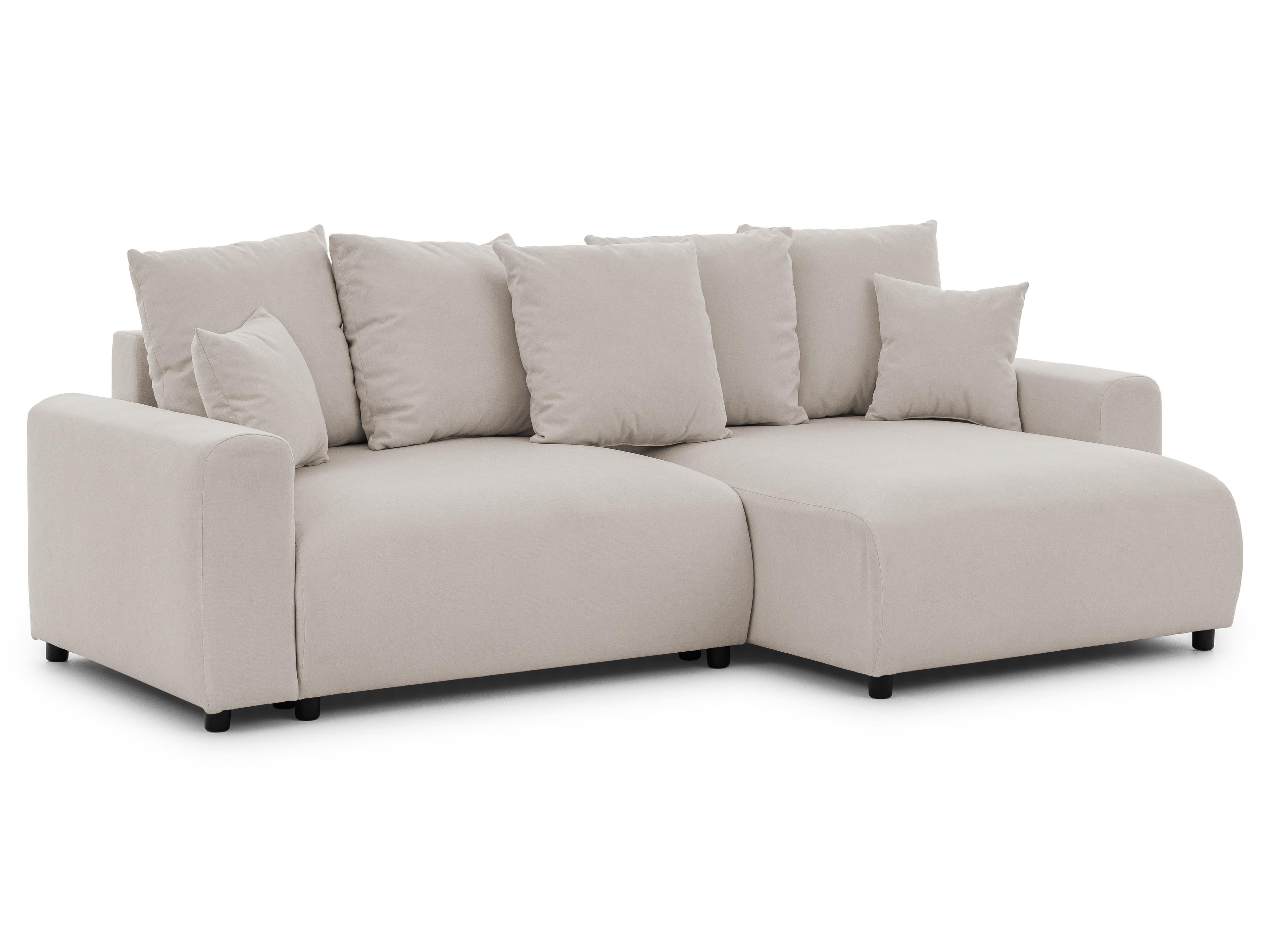 ECKSOFA Calma mit Schlaffunktion und Bettkasten im Bumpy-Design aus weichem Beige Webstoff - Ottomane rechts - Beige/Schwarz, Holz/Kunststoff (140/239cm) - S-Style