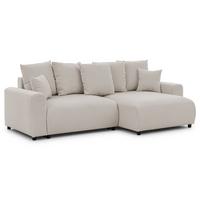 ECKSOFA Calma mit Schlaffunktion und Bettkasten im Bumpy-Design aus weichem Beige Webstoff - Ottomane rechts - Beige/Schwarz, Holz/Kunststoff (140/239cm) - S-Style
