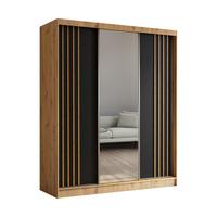 KLEIDERSCHRANK mit Spiegel-Schiebetüren und Aluminium-Leisten - NALLA - 180 cm Artisan+Schwarz+Artisan - Graphitfarben/Eiche Artisan, Holzwerkstoff (180/216/61cm) - ALTDECOR