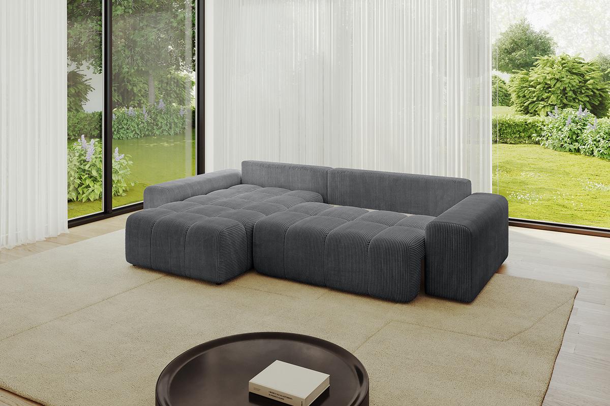 ECKSOFA Ottomane links ENIL-L 297x189x68 Dunkelgrau Cord - Dunkelgrau, Holzwerkstoff/Kunststoff (297/189cm) - ALTDECOR