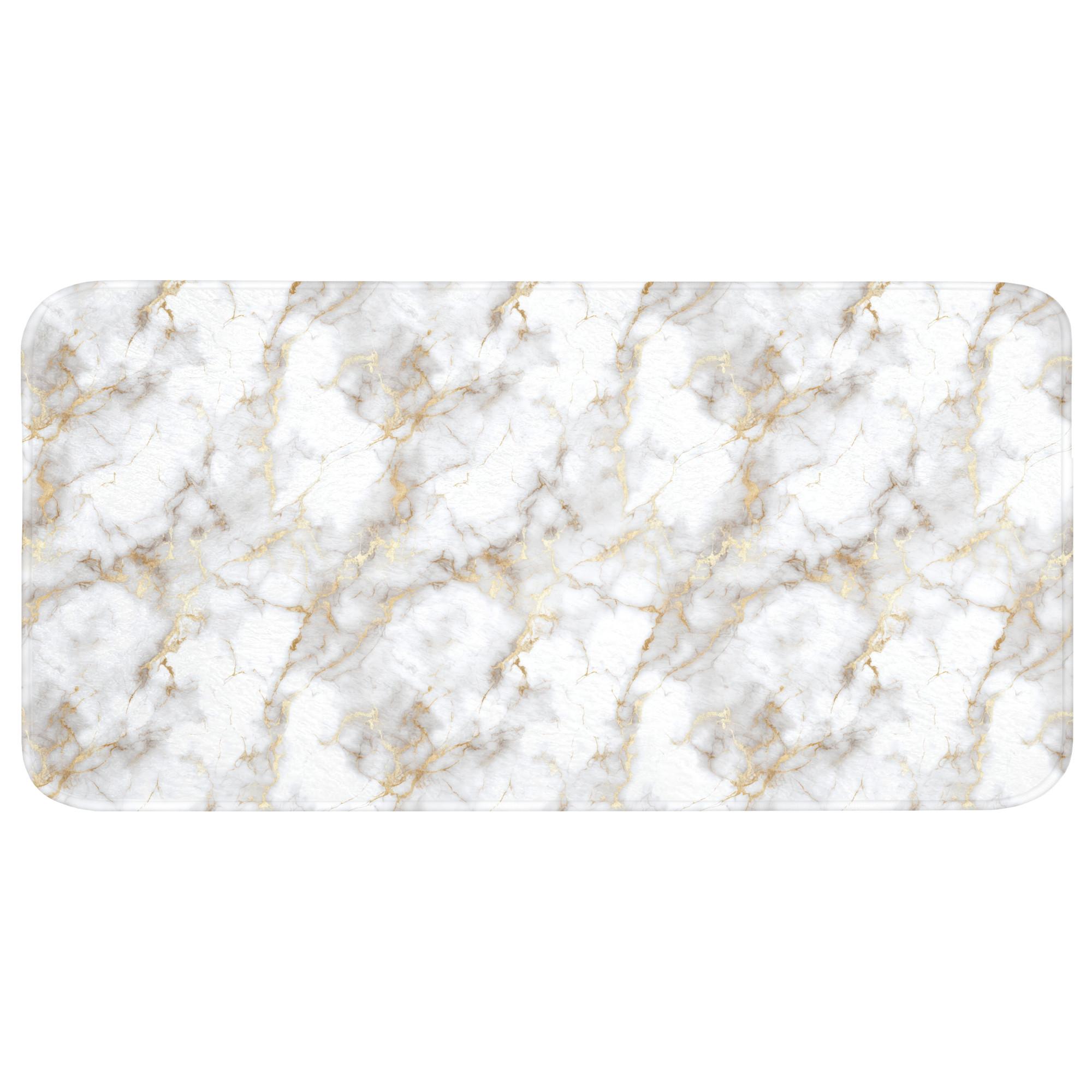 BADEMATTE Goldene Adern - Marmor - Weiß Badezimmerteppich 120x60 cm - Weiß, Textil (120/60cm) - OnlyWow