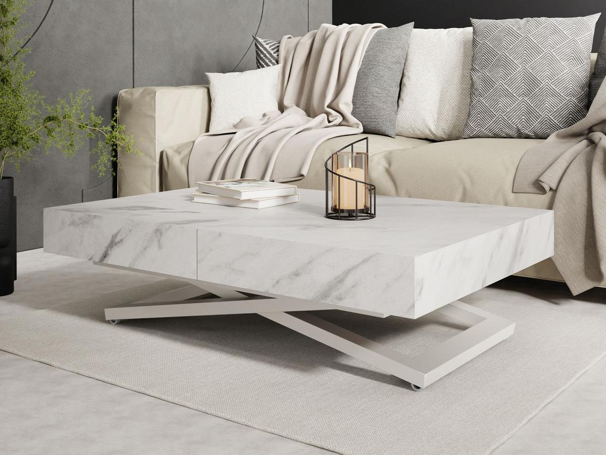 COUCHTISCH Cavetta U höhenverstellbar ausziehbar, Marmor Weiß 120-200/80/27-76 cm - Ecru/Kaschmir, Holzwerkstoff/Metall (80/120/76cm) - WFL GROUP