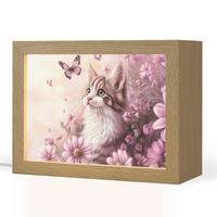 NACHTTISCHLAMPE Kätzchen - Blumen - Schmetterlinge - Lila 20x15 cm - Altrosa, Holzwerkstoff (8/20/15cm) - OnlyWow