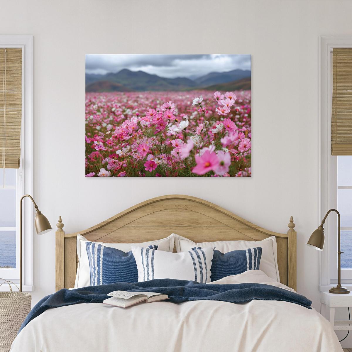 LEINWANDBILD Blumen Felder Rosa 100x70 cm - Multicolor, Holzwerkstoff (100/70cm) - Wallarena