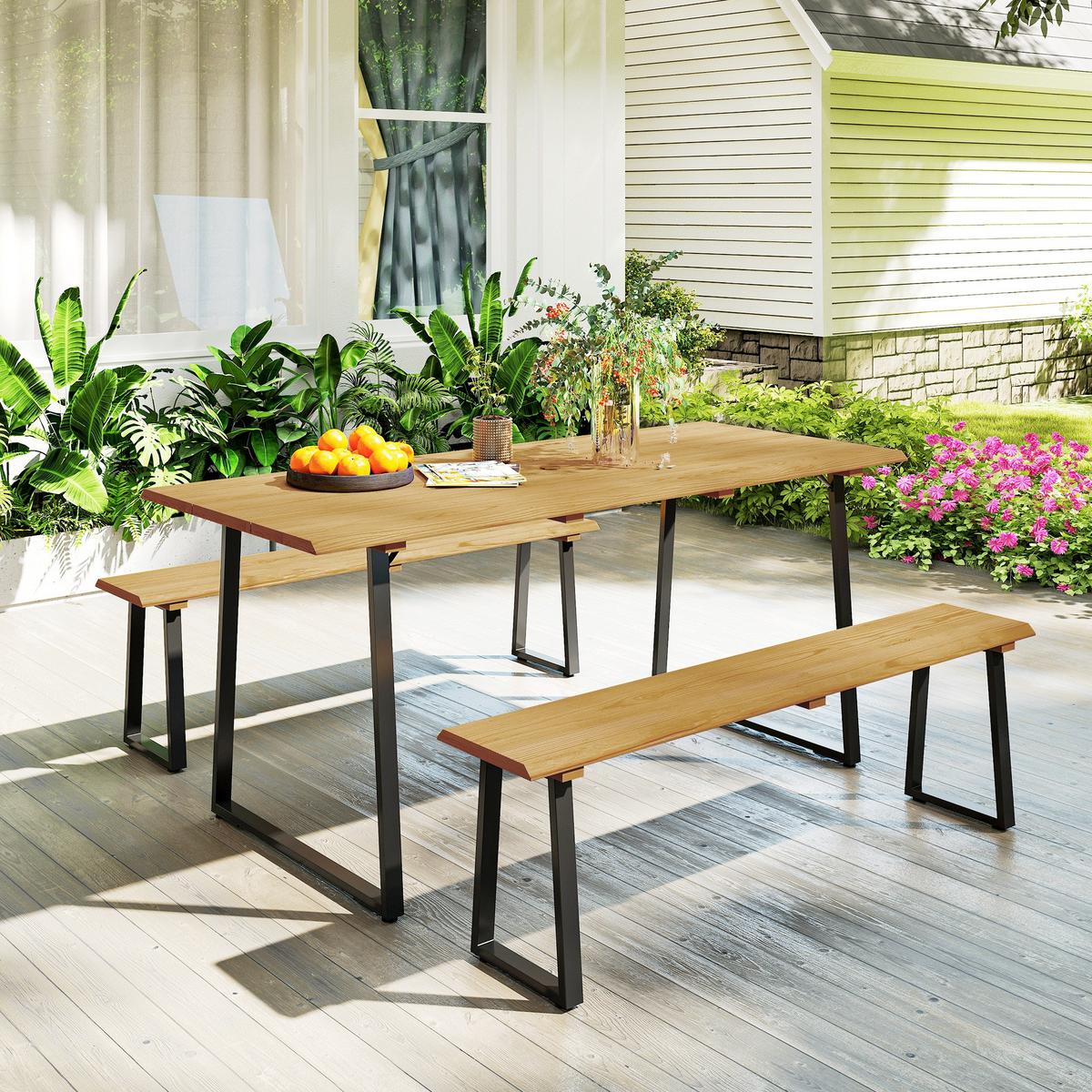 SITZGRUPPE 3er Set Tannenholz Stahl Naturholz - Naturfarben, Holz/Metall - Outsunny