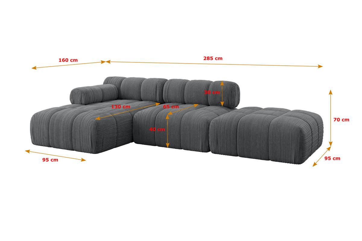ECKSOFA modulares Sofa Lizur-L1 - 285x160x70 cm Dunkelgrau Cord - Dunkelgrau, Holzwerkstoff/Textil (285/160cm) - ALTDECOR