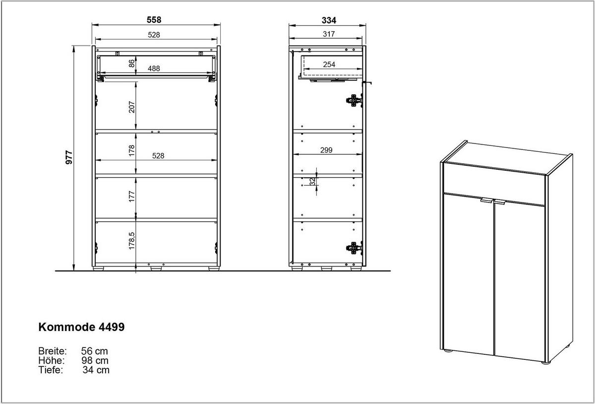 KOMMODE Kratzfest Eiche Schublade Bad AVIS, Grau-Beige 60x34x98 cm - Grau, Holz/Metall (60/98/34cm) - KADIMA DESIGN