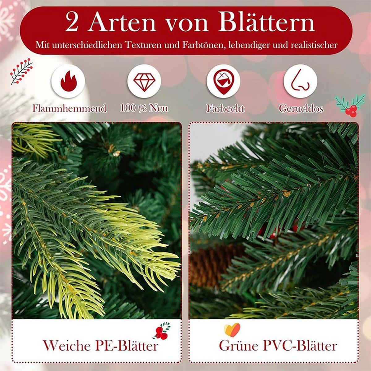 WEIHNACHTSBAUM mit 250 APP-gesteuerten RGB-Lichtern 150cm Grün - Grün, Metall (150cm) - COSTWAY