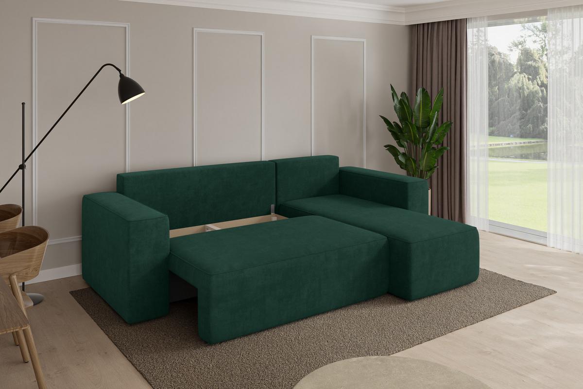 ECKSOFA mit Schlaffunktion Ottomane Rechts SENO-L 249x139x85 Grün Velours - Schwarz/Grün, Holzwerkstoff/Kunststoff (249/139cm) - ALTDECOR