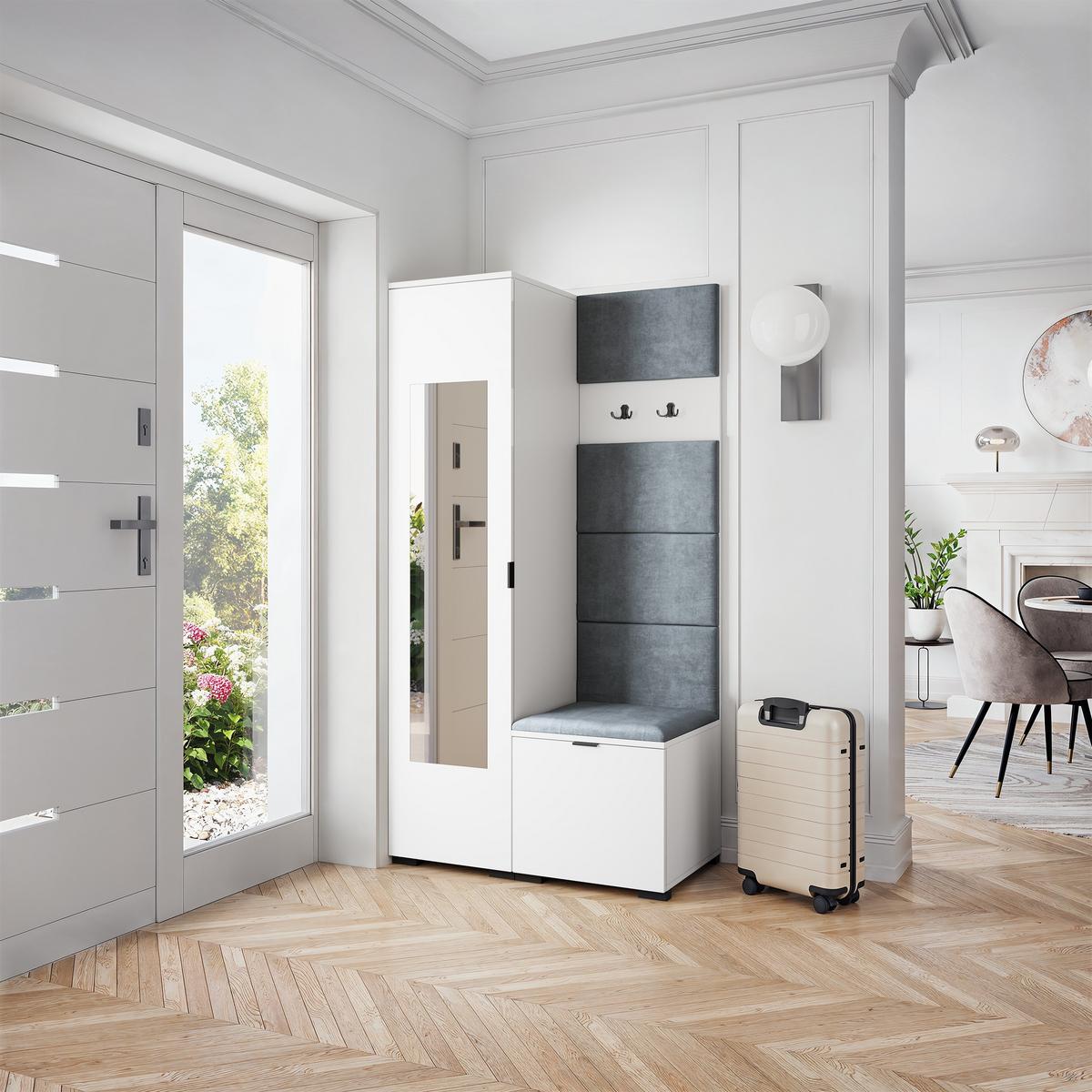 GARDEROBENSCHRANK VIRA 95/181/51 cm Modern Garderobe-Set Weiß - Weiß/Grau, Holzwerkstoff (95/181/51cm) - MASSENO
