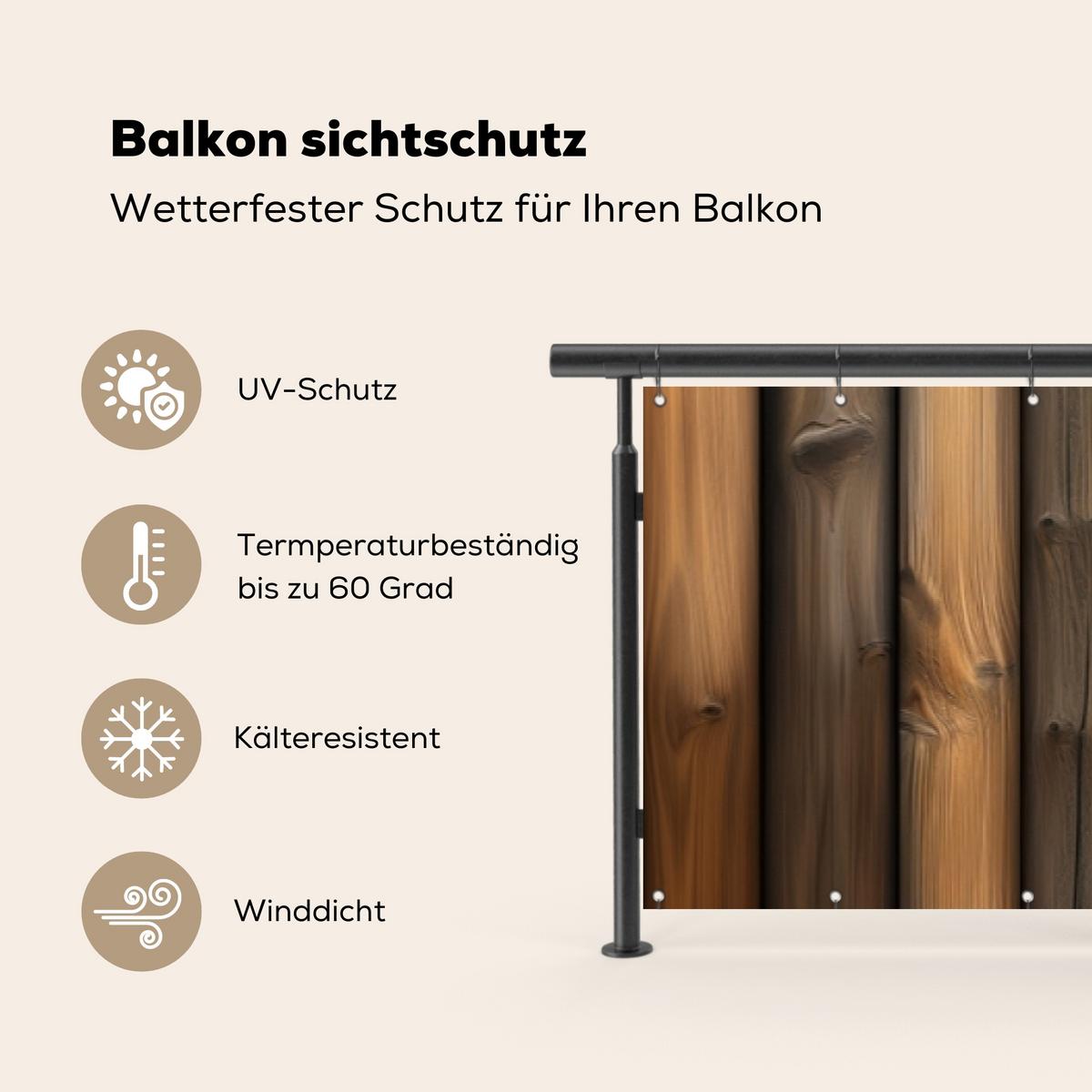 BALKON-SICHTSCHUTZ Holz - Dielen - Gemischt Groß 500x85 cm - Teakfarben, Kunststoff (500/85cm) - MuchoWow