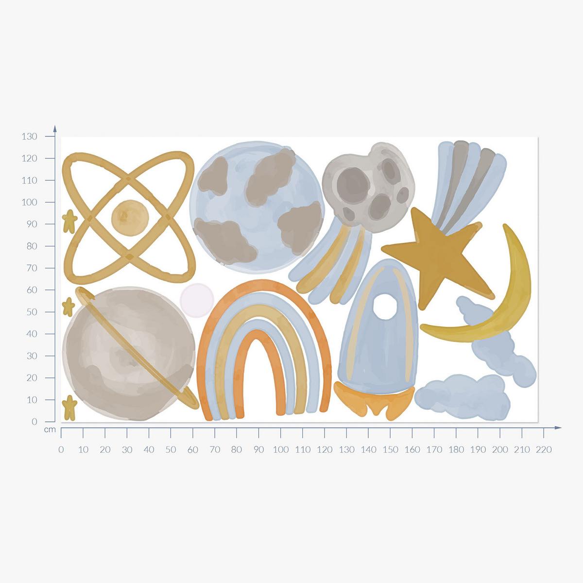 WANDAUFKLEBER 130x217cm - Planeten-Weltraumillustration - Multicolor, Kunststoff (130/217/0.1cm) - Wallfluent
