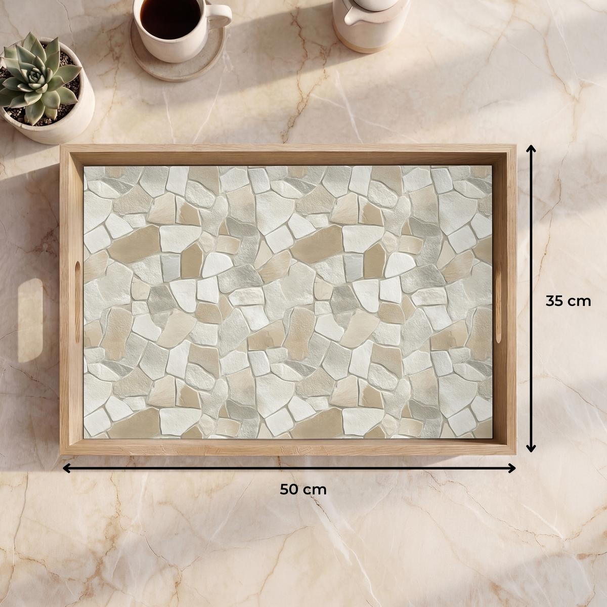 TABLETT Mosaik - Steine - Beige 50x35 cm - Beige, Holz (50/5/5cm) - OnlyWow