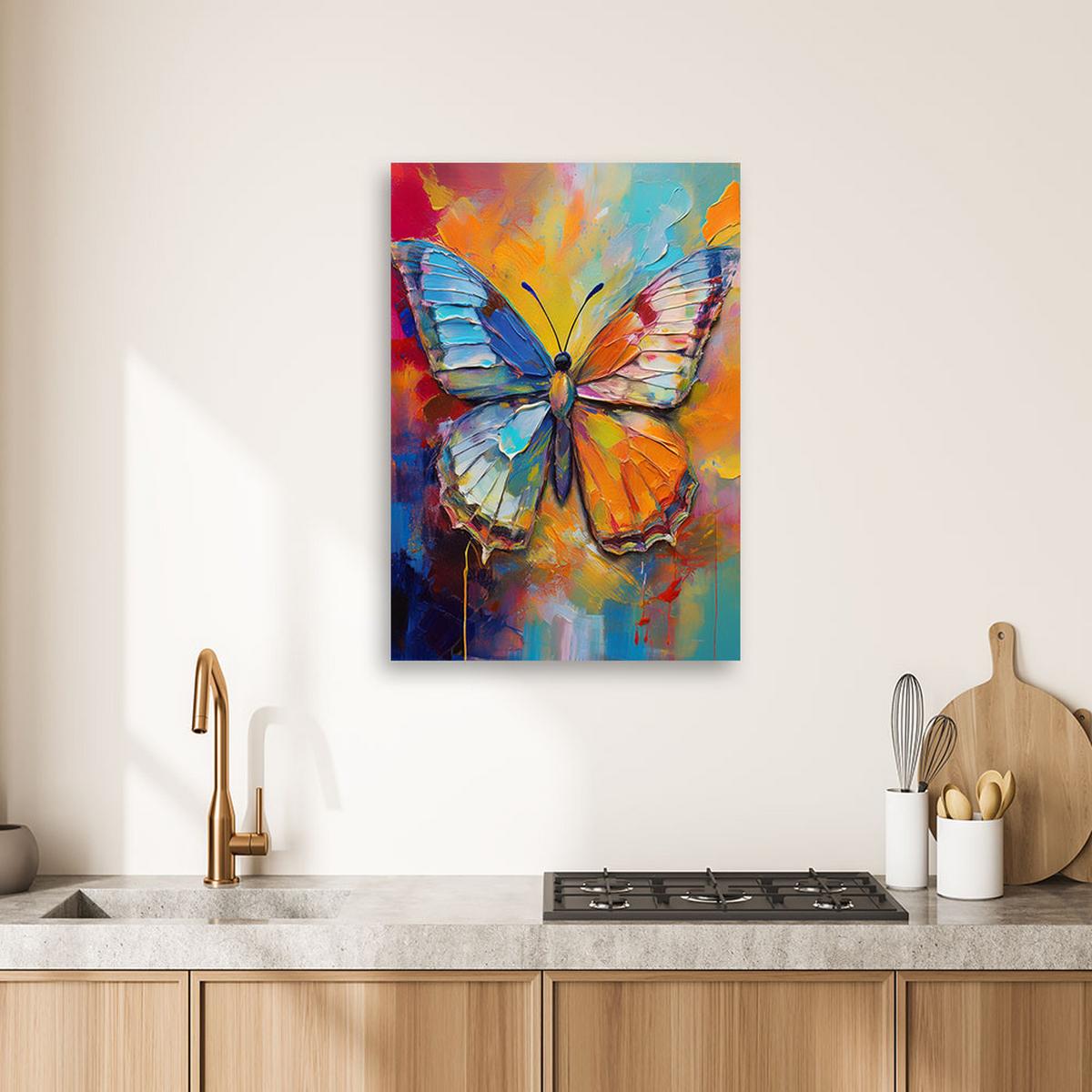 LEINWANDBILD Schmetterling auf farbigem Hintergrund 70x100cm - Multicolor, Textil (70/100cm) - Feeby