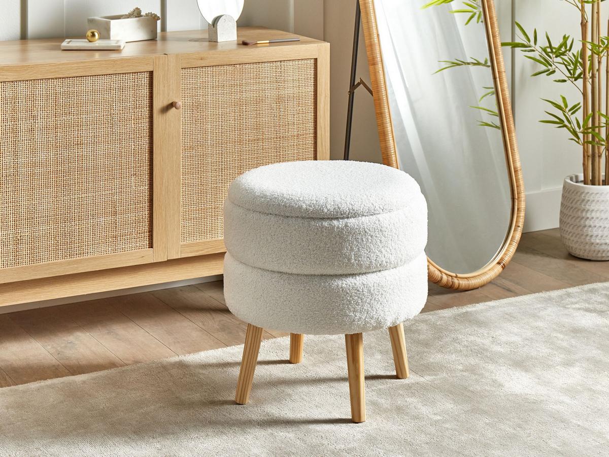 HOCKER Weiß Okaton - Weiß/Braun, Textil (44/48/44cm) - Beliani