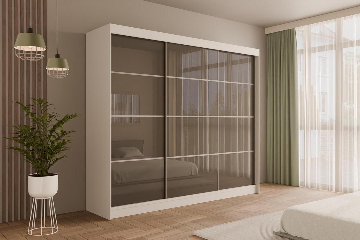 KLEIDERSCHRANK PEKA III - 250 cm - Weiß|Grau - Weiß/Grau, Holzwerkstoff (250/215/61cm) - ALTDECOR