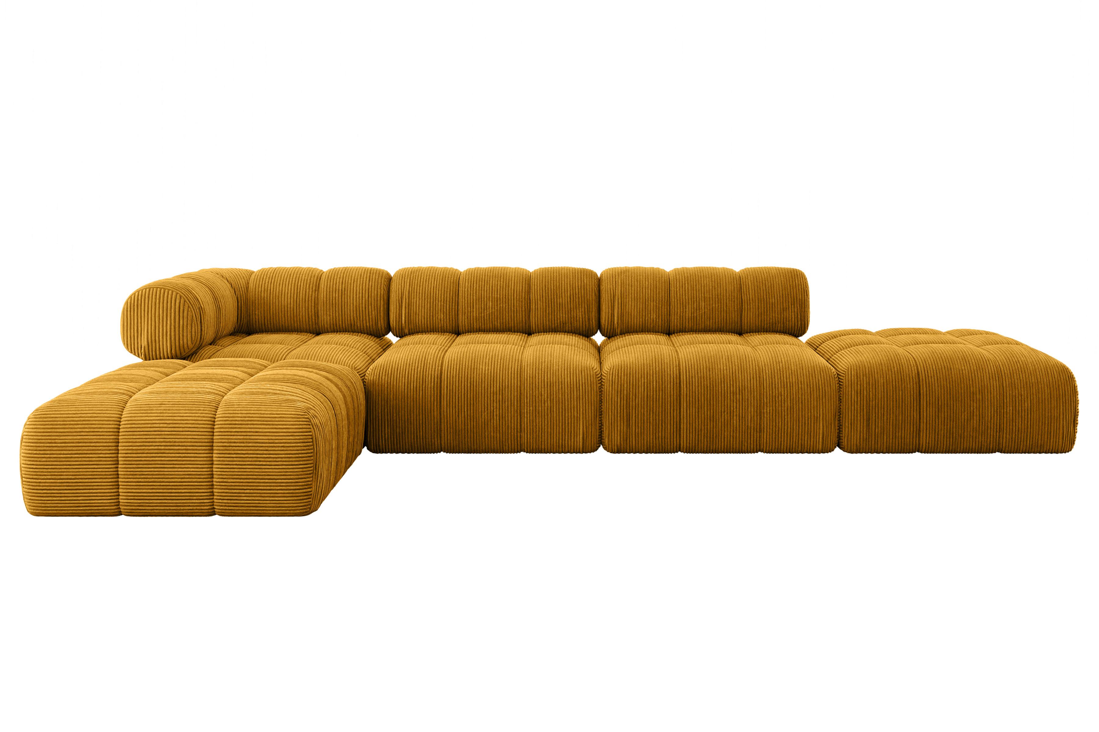 ECKSOFA modulares Sofa Kerru-L2 - 380x190x70 cm Senfgelb Cord - Currygelb, Holzwerkstoff/Textil (380/190cm) - ALTDECOR