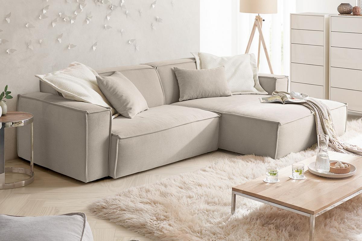 ECKSOFA SAMU Beige Cord - Beige/Schwarz, Textil (276/168cm) - KAWOLA