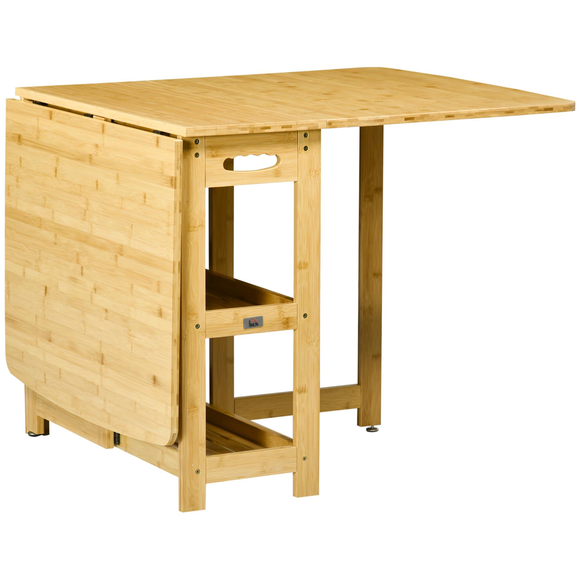 ESSTISCH Klapptisch Küchentisch mit Ablagefächer Esszimmertisch Naturholz - Naturfarben, Naturmaterialien/Bambusholz (149.5/80/73.5cm) - HOMCOM