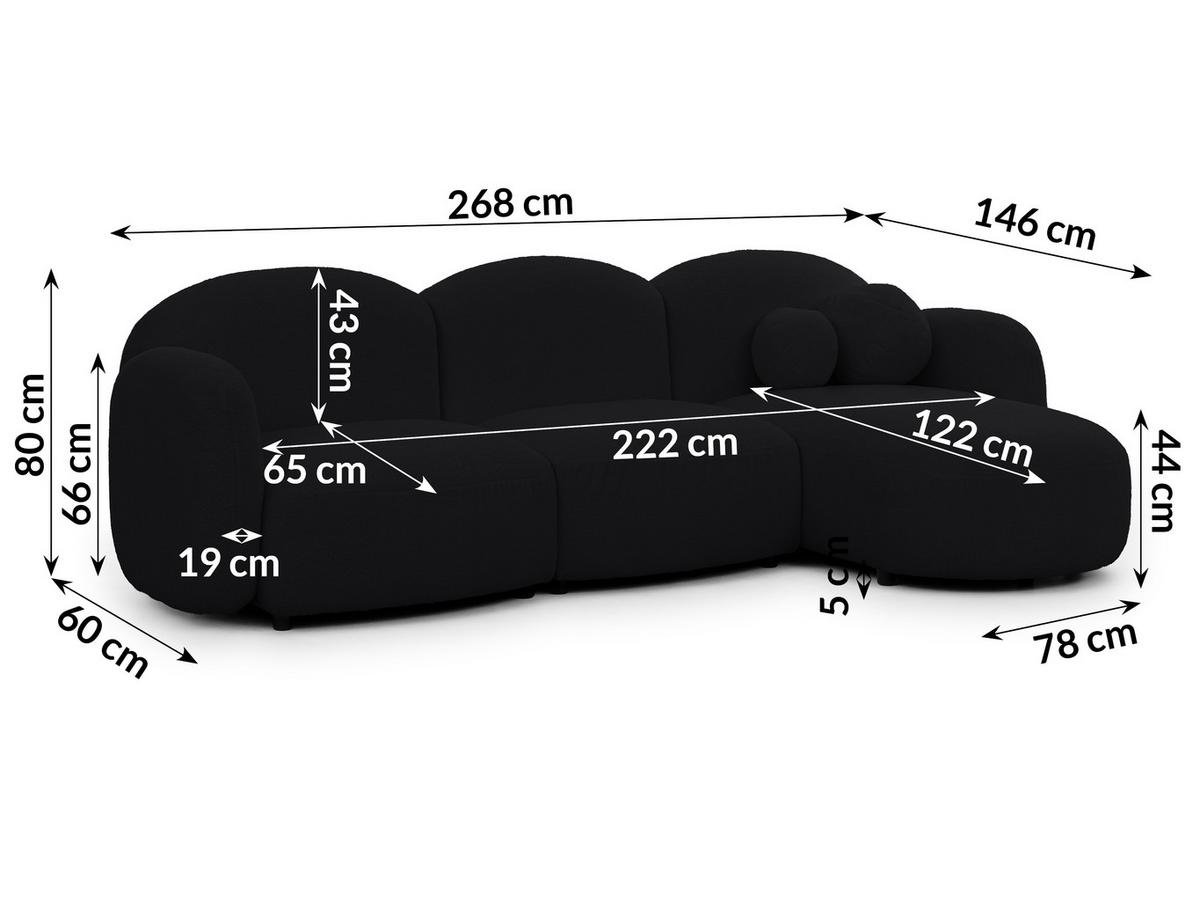 ECKSOFA Nuvola mit abgerundetem Design Schwarz Bouclé-Stoff - Ottomane Rechts - Schwarz, Holz/Kunststoff (268/146cm) - S-Style Möbel