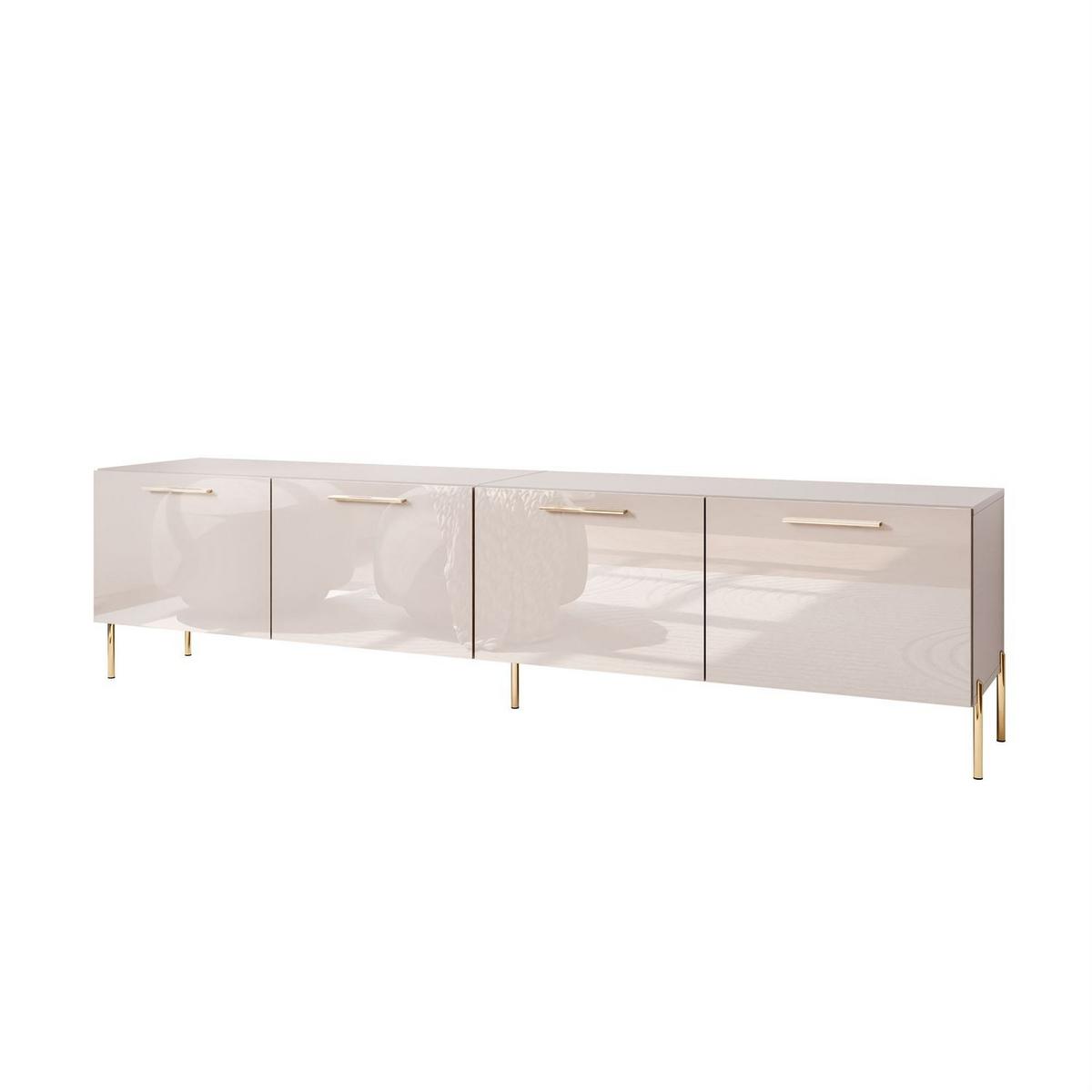 TV-ELEMENT AURA 200 KASCHMIR Hochglanz auf geraden goldenen Beinen + LED - Kaschmir/Goldfarben, Holzwerkstoff (200/50/40cm) - Lookway