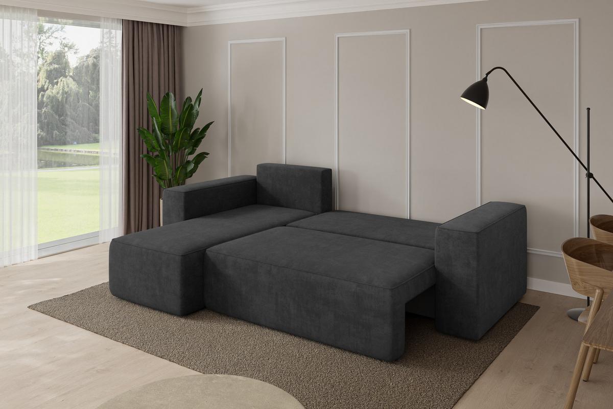 ECKSOFA mit Schlaffunktion Ottomane Links SENO-L 249x139x85 Dunkelgrau Velours - Anthrazit/Schwarz, Holzwerkstoff/Kunststoff (249/139cm) - ALTDECOR