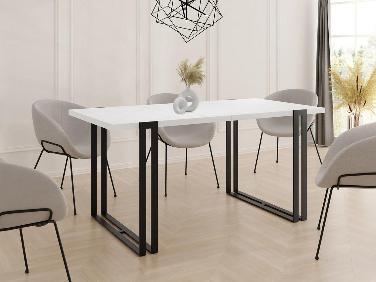 ESSTISCH Marco rechteckig ausziehbar, Weiß 140-240/80/76 cm - Schwarz/Weiß, Holzwerkstoff/Metall (80/240/76cm) - WFL GROUP