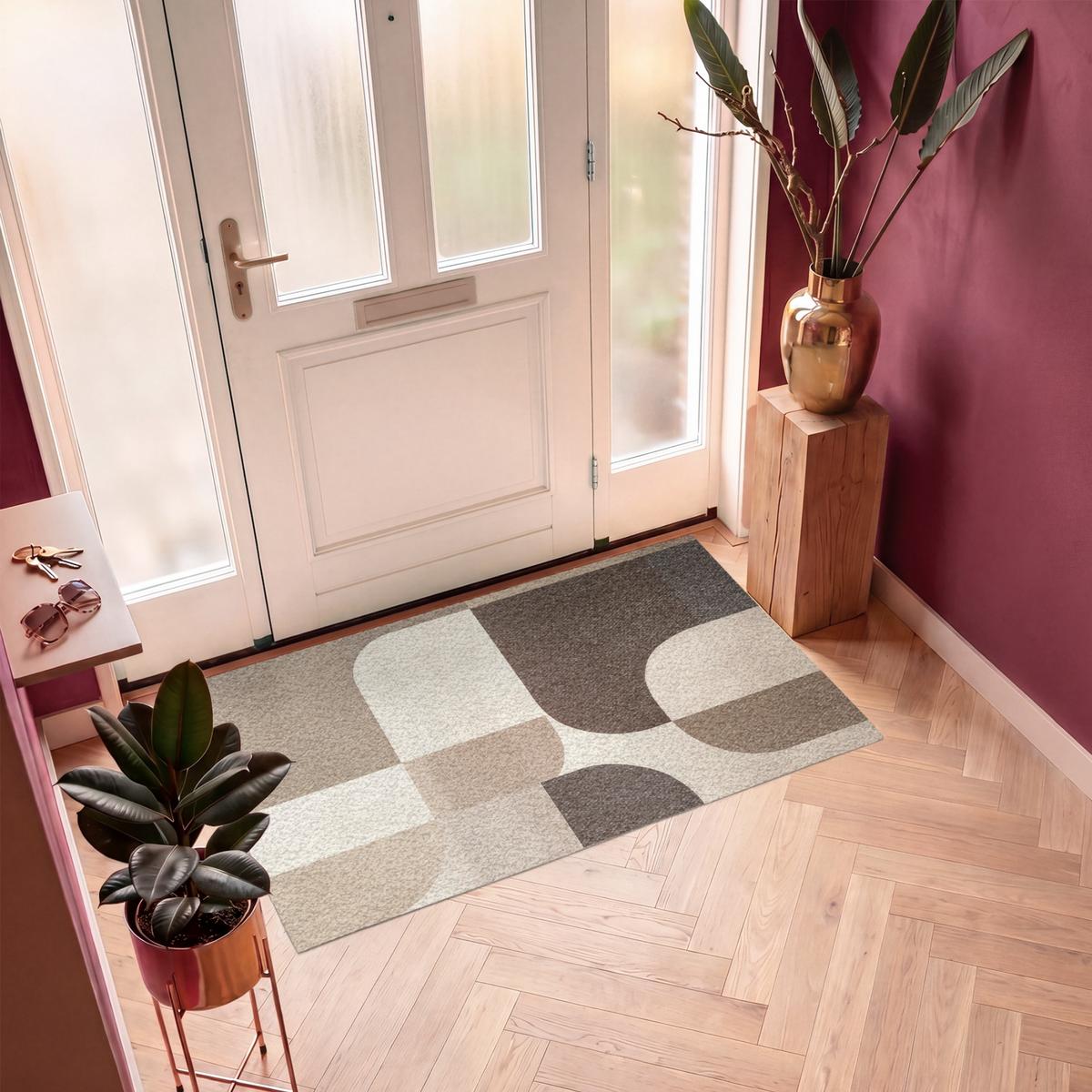 FUSSMATTE Geometrisch - Gewebte Struktur - Modern Fußabtreter 150x90 cm - Beige, Kunststoff (150/0.4cm) - MuchoWow
