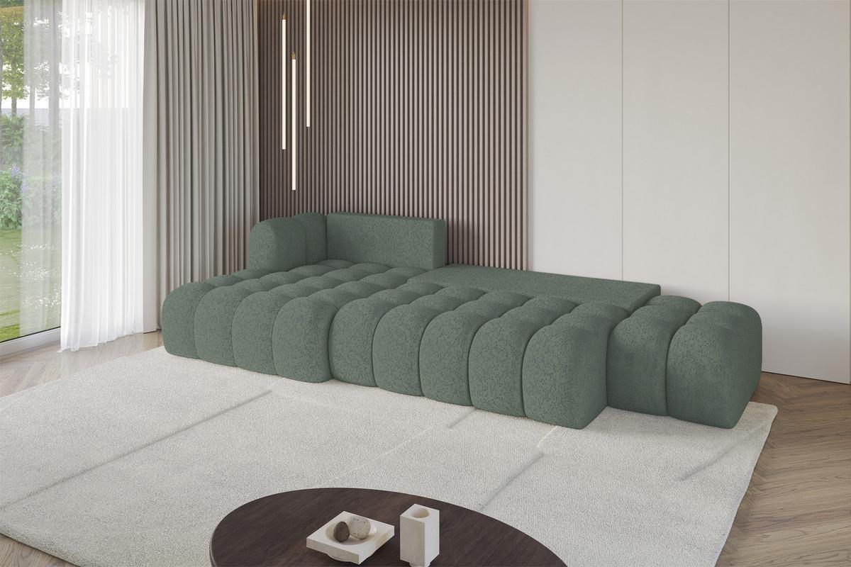 ECKSOFA mit Schlaffunktion Ottomane Links OLEA-L2 321x164x75 Grün Tissu - Waldgrün/Schwarz, Holzwerkstoff/Kunststoff (321/164cm) - ALTDECOR