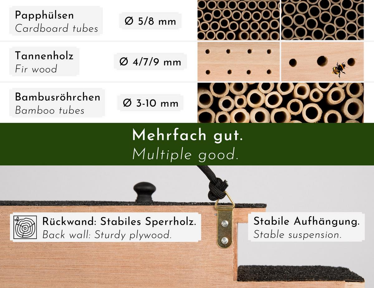 INSEKTENHOTEL aus Holz mit 7 Zimmern, hängend - Braun, Holz (48/27/10.5cm) - WONDERMAKE