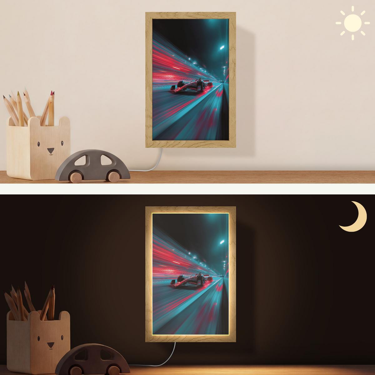 WANDLEUCHTE Rennwagen - Rot - Geschwindigkeit 20x30 cm - Türkis, Holzwerkstoff (20/30/8cm) - OnlyWow