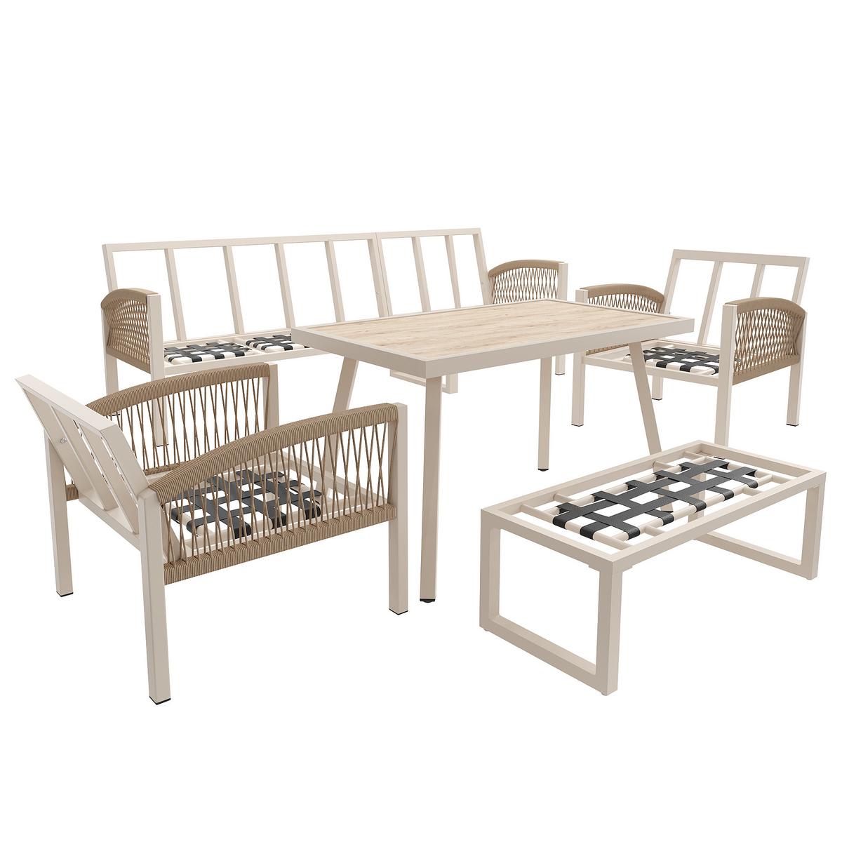 LOUNGEGARNITUR 7-tlg. Eisen Beige Gartensofa mit Tisch, Sesseln & Bank - Beige, Metall - Urban Meuble
