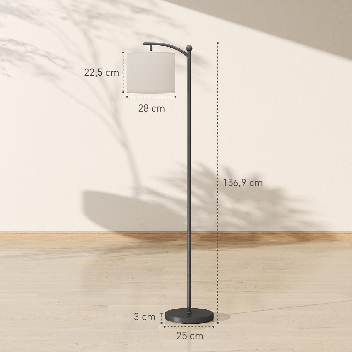 LED Stehlampe Stufenlos Dimmbar Stehleuchte mit Lampenschirm aus Stoff - Schwarz, Metall (54.3/30.6/159.6cm) - HOMCOM