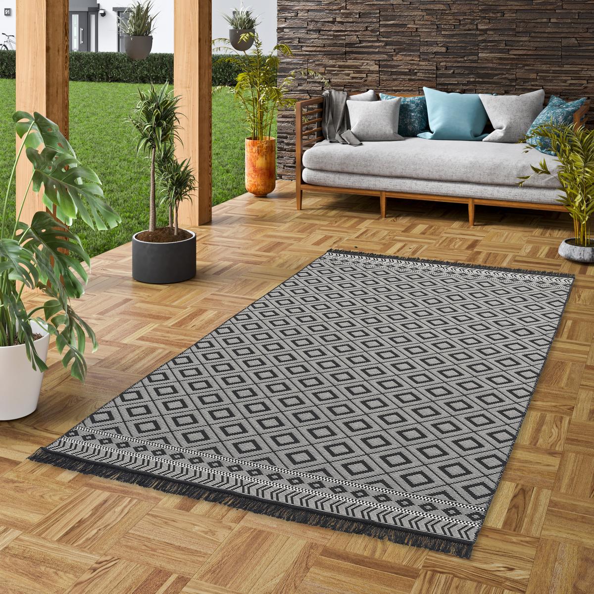 TEPPICH BEIDSEITIG ETHNO KELIM MODERN - Anthrazit, Textil (140/200cm) - Pergamon