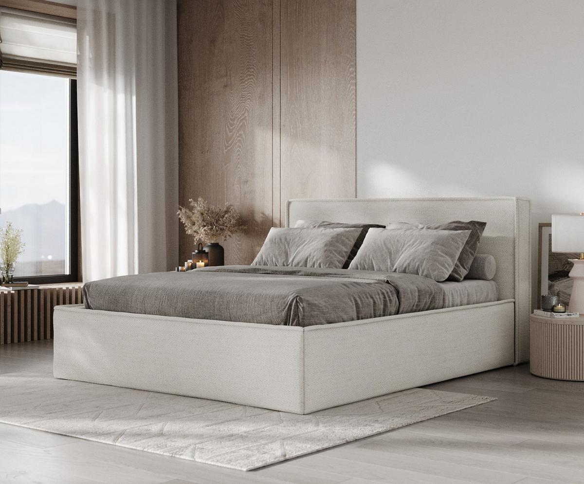POLSTERBETT Sato mit Stauraum 200/200 cm Creme im Modesto Stoff - Creme/Schwarz, Holz/Holzwerkstoff (200/200cm) - AltaBeds