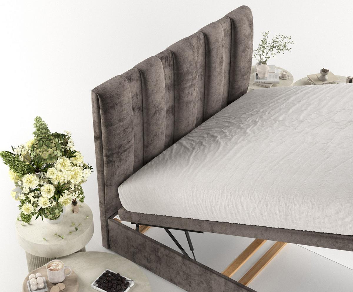 POLSTERBETT Orta mit Stauraum 140/200 cm Braun im Lotta Stoff - Schwarz/Braun, Holz/Holzwerkstoff (140/200cm) - AltaBeds