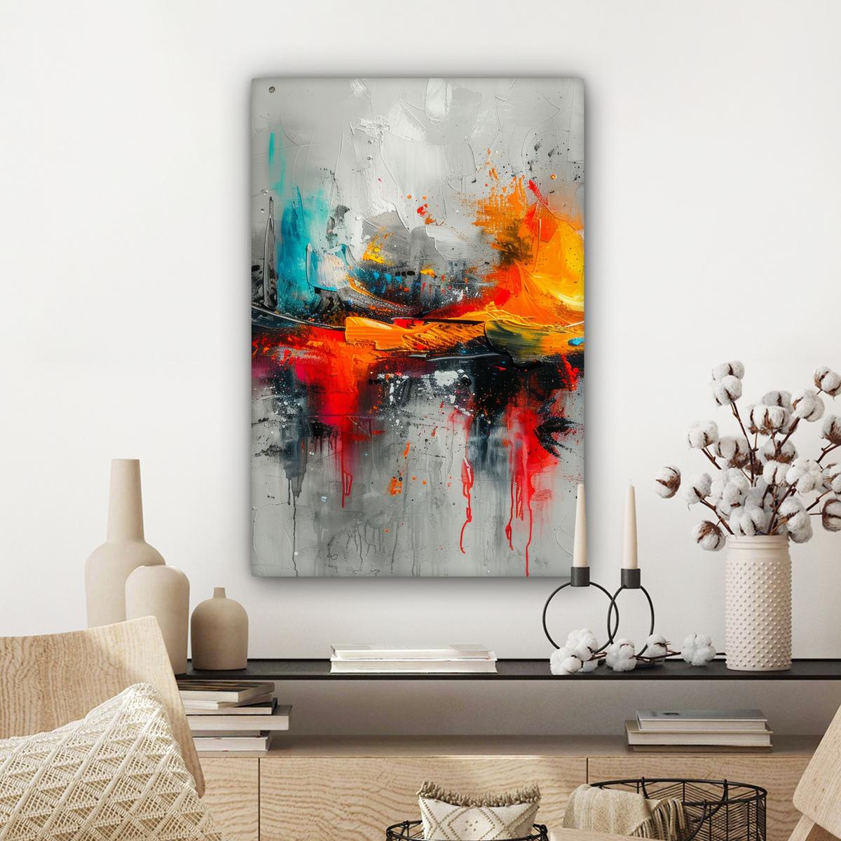 LEINWANDBILD Moderne Kunst - Orange - Grau - Abstrakt Wanddeko Schlafzimmer 60x90 cm - Hellgrau, Textil (60/90cm) - MuchoWow