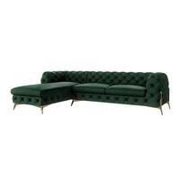 ECKSOFA Chesterfield Lexi Flasche Grün Samt, Ottomane links - Smaragdgrün/Goldfarben, Holz/Textil (305/200cm) - S-Style
