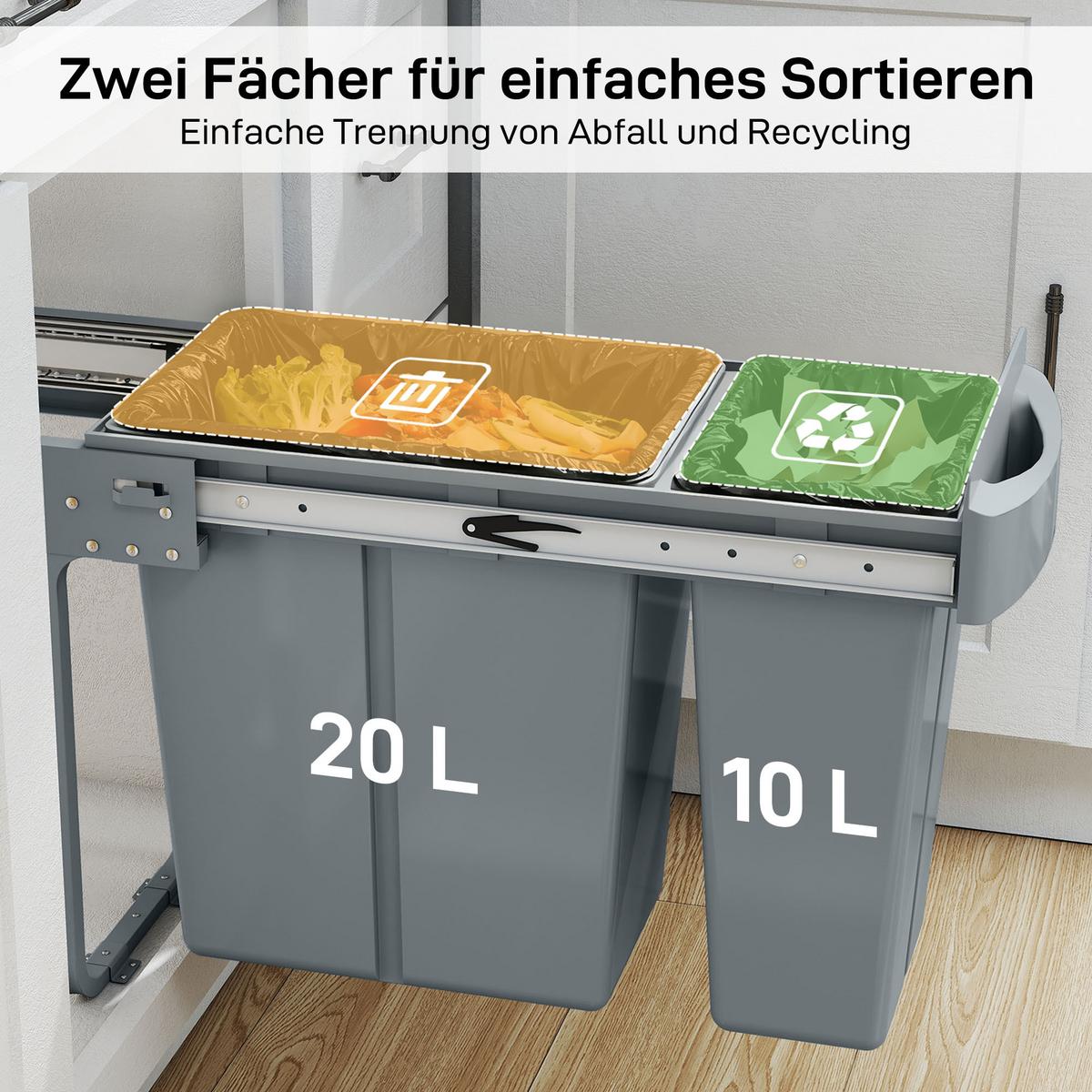 EINBAUMÜLLEIMER Kunststoff Metall Grau - Grau, Kunststoff (26/40.8/52cm) - HOMCOM