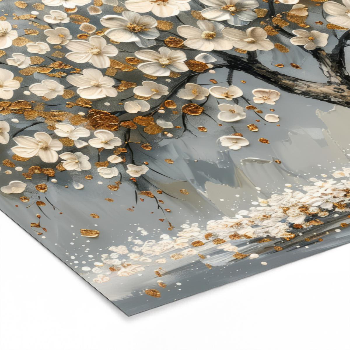 POSTER MIT RAHMENGERAHMTES BILD Baum - Blumen - Weiß - Natur - Kunst 120x80 cm - Weiß, Papier (120/80cm) - MuchoWow