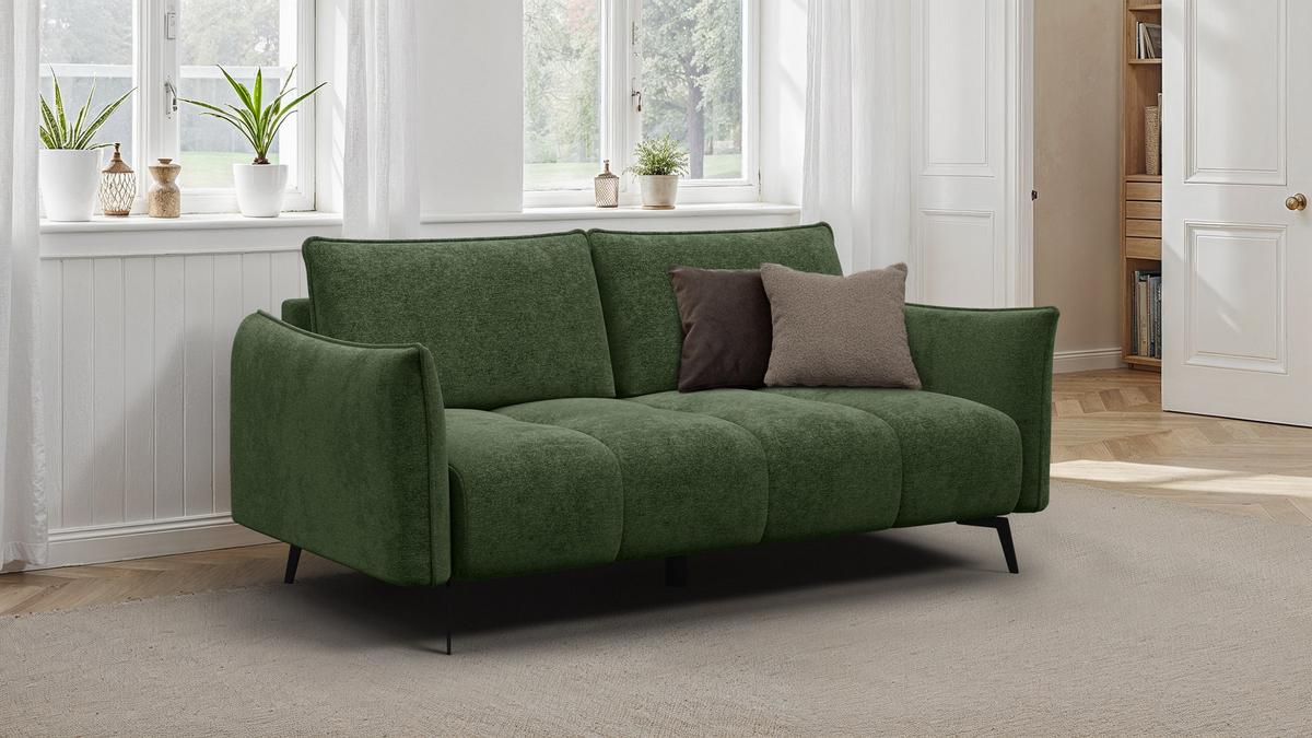 SOFA AERA 2,5-Sitzer, dunkelgrün - Dunkelgrün/Schwarz, Holz/Textil (187/89/96cm) - Wozimo