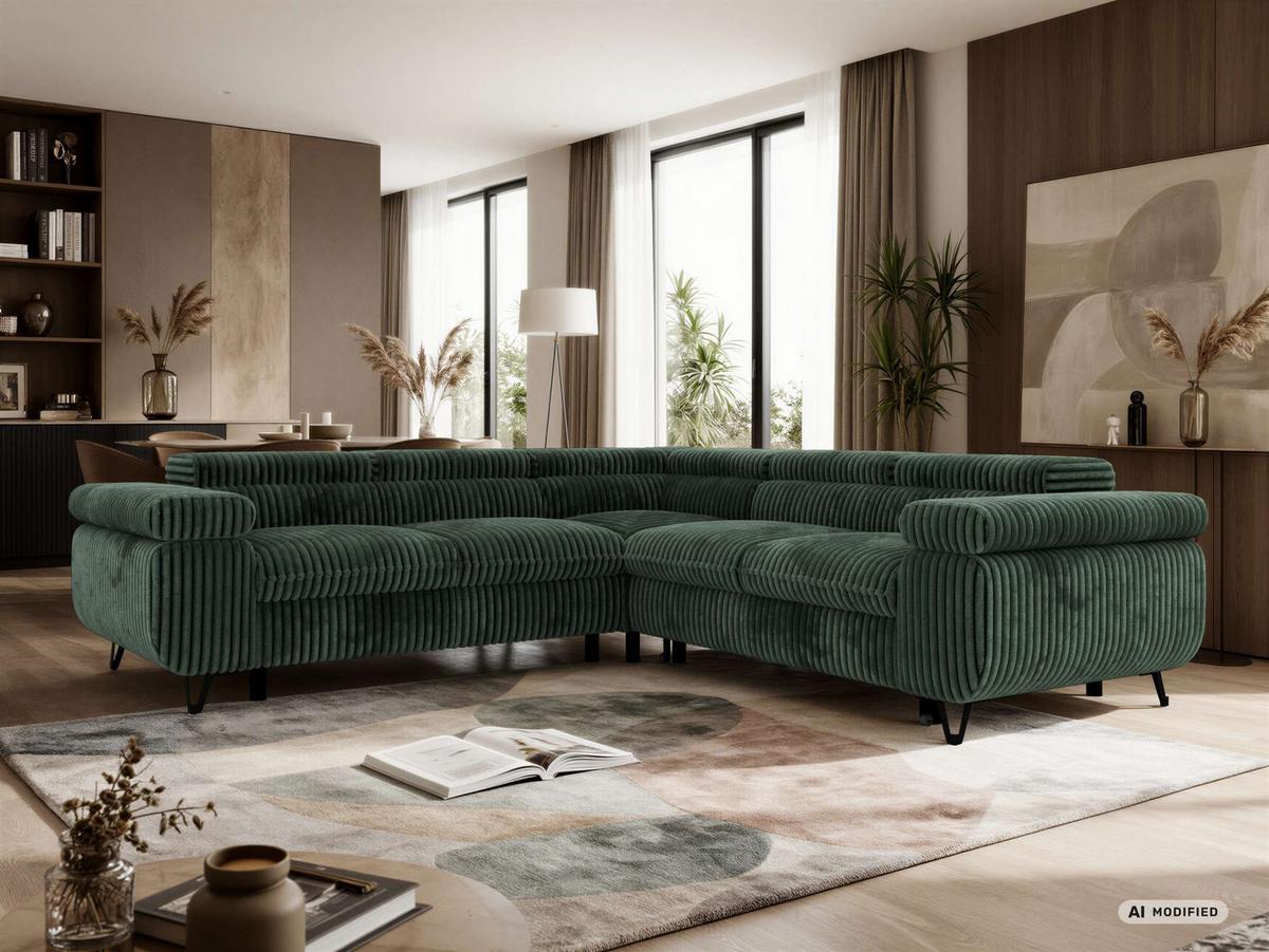 ECKSOFA QUADRO L - Dunkelgrün Cord - Links Seite - Dunkelgrün/Schwarz, Textil/Metall (269/269cm) - MKS