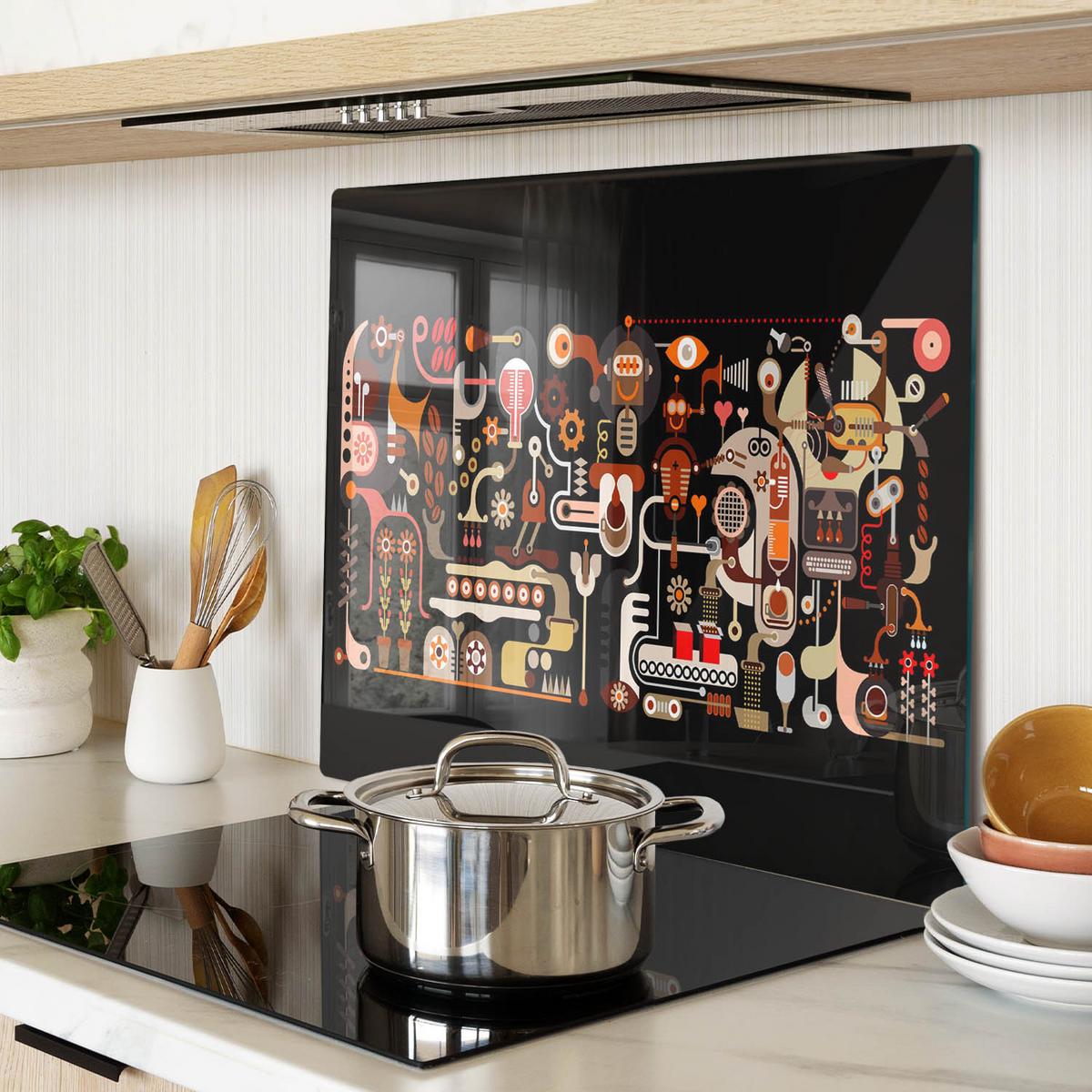 GLASPLATTE 60x52 cm Kaffeeproduktion - Hellgrau/Schwarz, Glas (60/0.4/52cm) - TULUP
