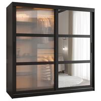 SCHWEBETÜRENSCHRANK 200/180/62 2-türig - Schwarz, Holz/Kunststoff (180/200/62cm) - Abiks Möbel
