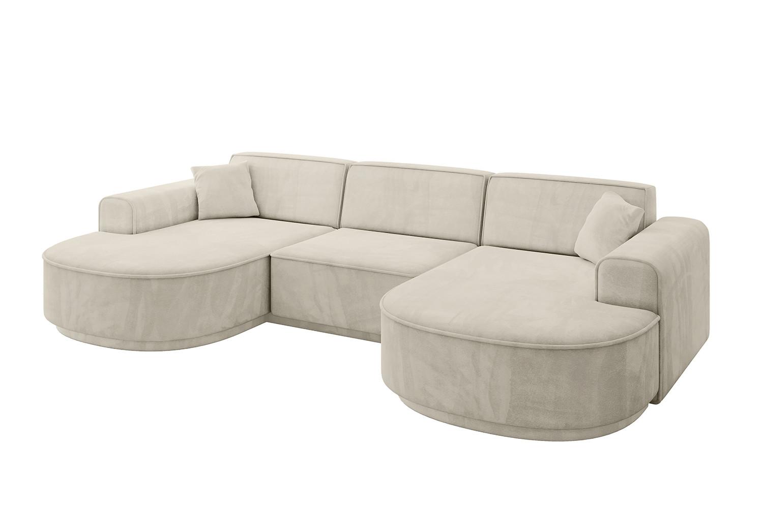 WOHNLANDSCHAFT MARI-U1-v3 - 303x171x83 cm Ecru Velours - Ecru/Schwarz, Holzwerkstoff/Kunststoff (303/83/171cm) - ALTDECOR