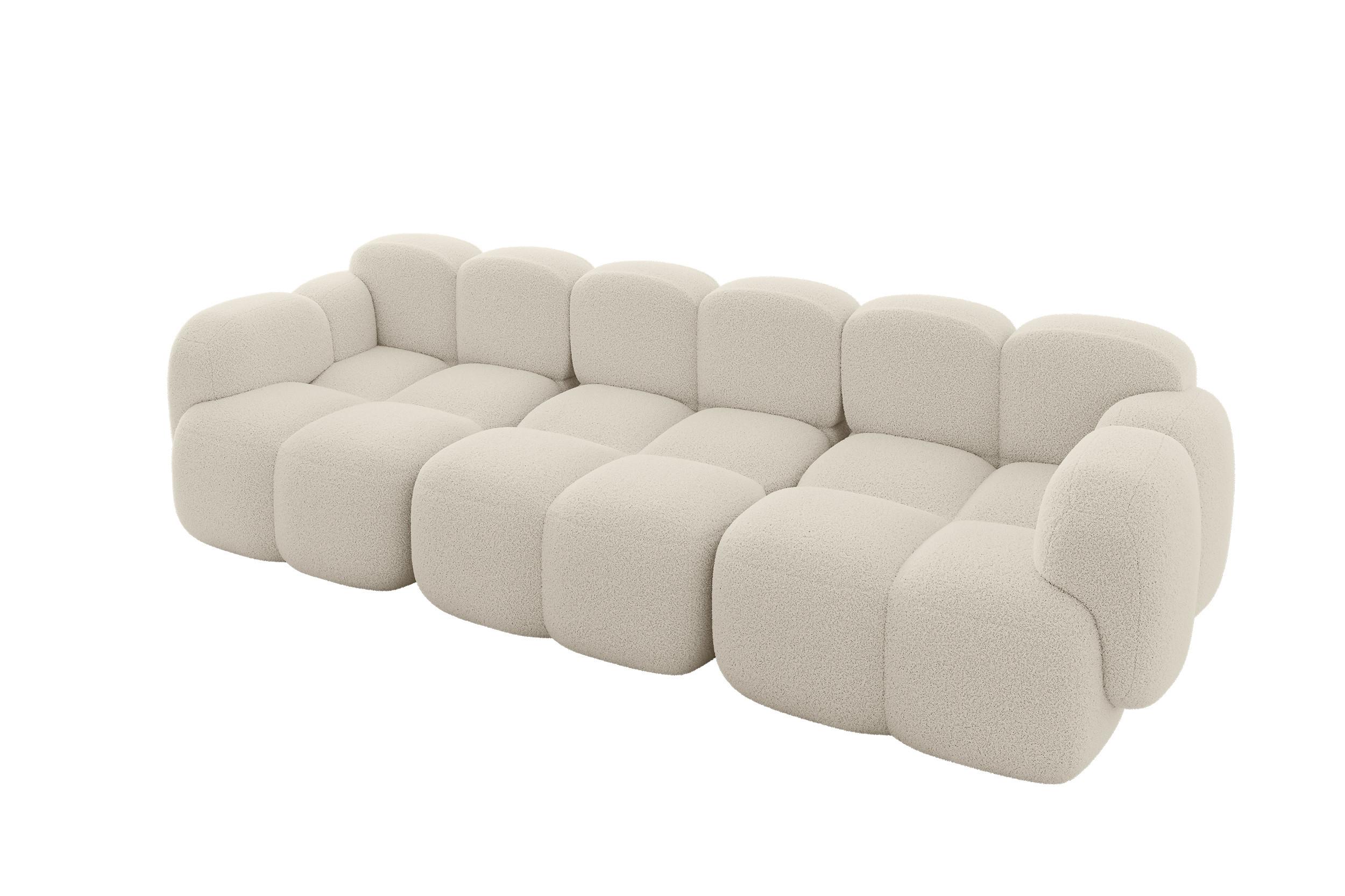 3-SITZER modulares Sofa Miko-S2 300x118x75 cm Beige Bouclé - Sandfarben/Schwarz, Holzwerkstoff/Kunststoff (300/75/118cm) - ALTDECOR