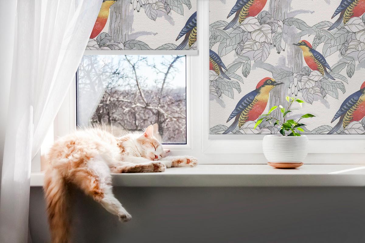 INNENROLLO - Fensterrollo - Rollo - 150x140 cm - Farbenfroher Vogel - Rot, Kunststoff (150/140/0.5cm) - TULUP