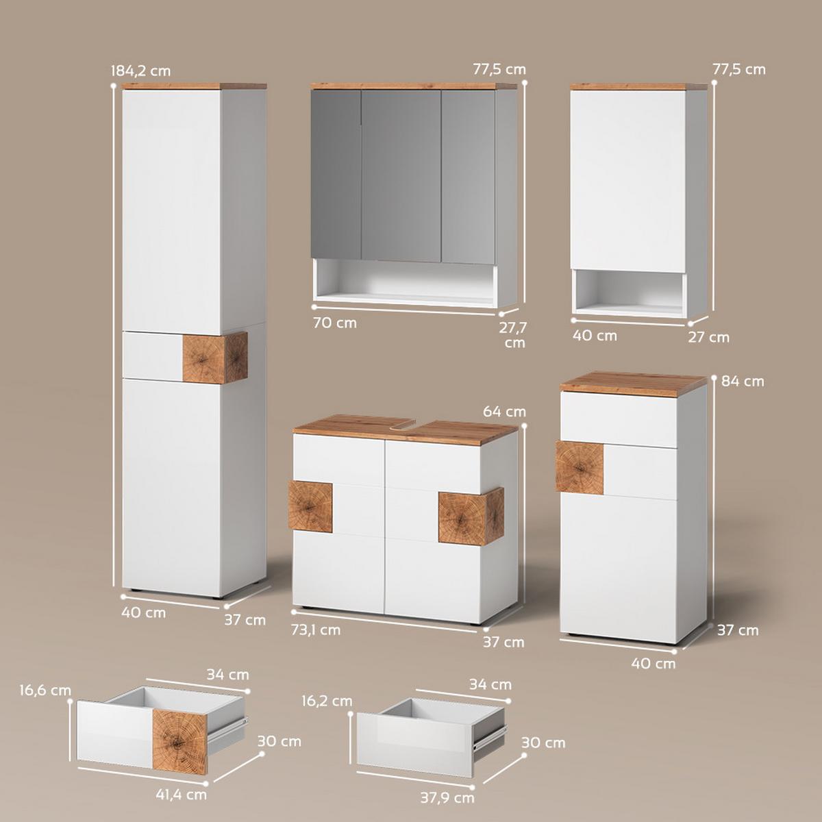 BADMÖBEL-SET Tanaro Weiß 5 Teile - Weiß, Holzwerkstoff (73/64/37cm) - Livinity®